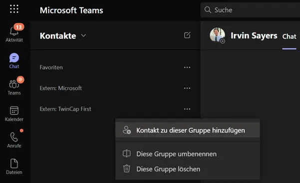 Outlook Kontakte in Teams anzeigen