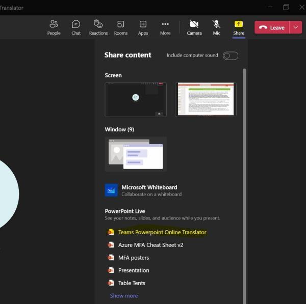 Teams Meeting mit LiveTranslation