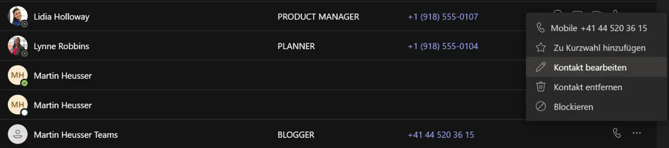 Outlook Kontakte in Teams anzeigen