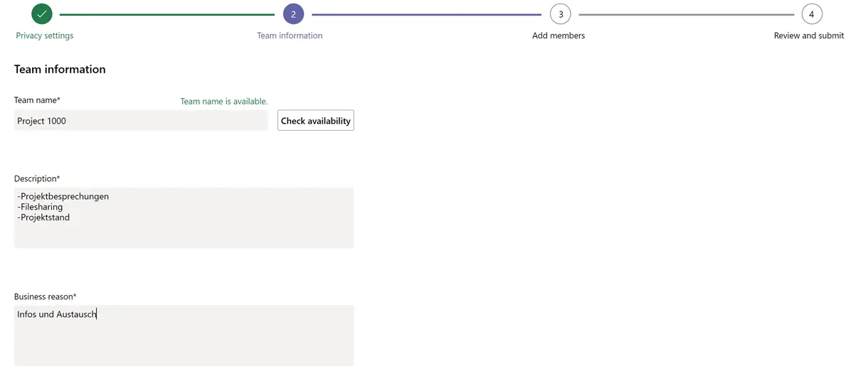 Microsoft Teams: request a team