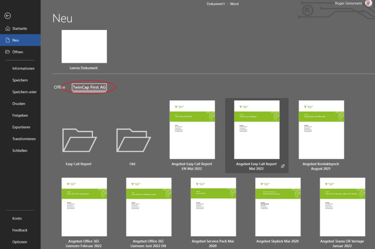 Office Vorlagen aus SharePoint