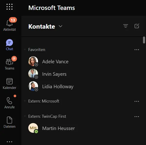 Outlook Kontakte in Teams anzeigen