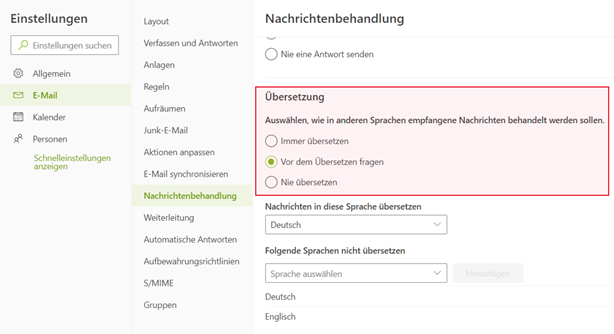 Outlook E-Mails automatisch übersetzen