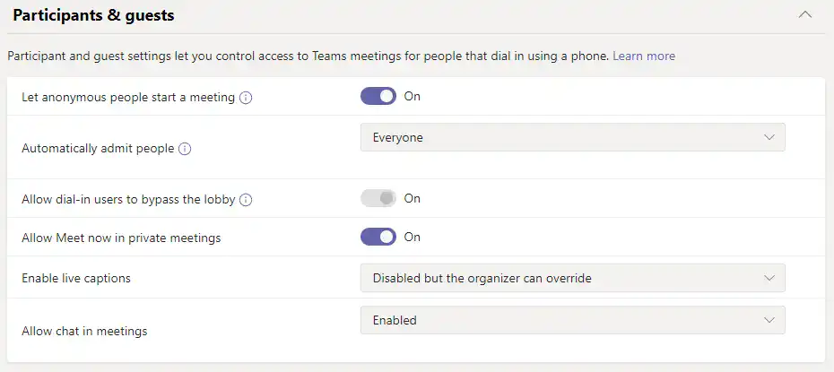Participants and guests Screenshot