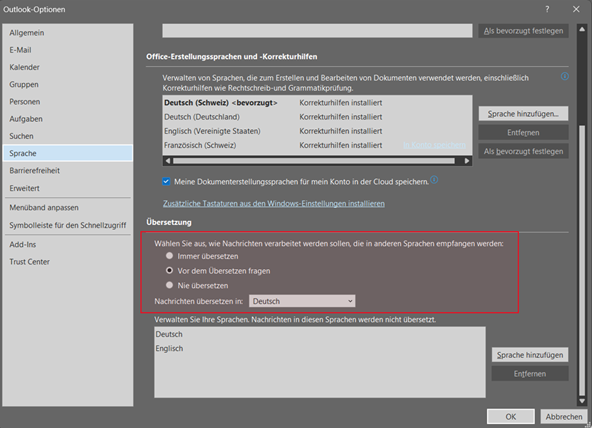 Outlook E-Mails automatisch übersetzen