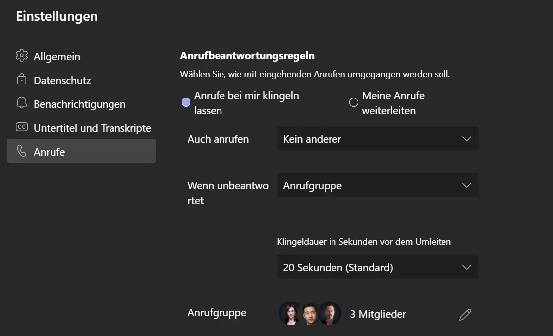 Teams-Anrufe weiterleiten wenn besetzt