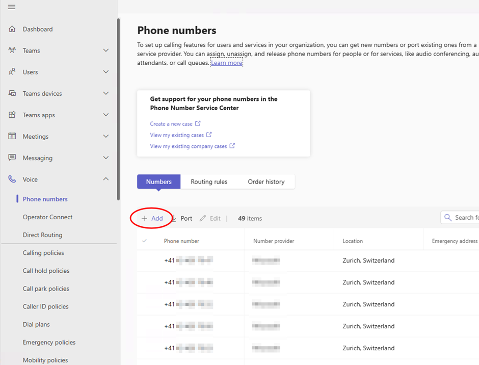 Management of Teams numbers