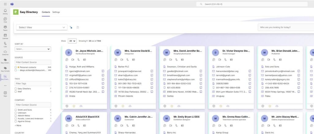 Contacts from the best company address book for Microsoft Teams