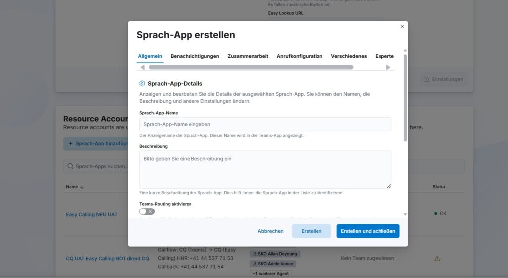 Konfiguration-Wizard auf der Easy Plattform von TwinCap First - upgrade deine Microsoft Teams Telefonie