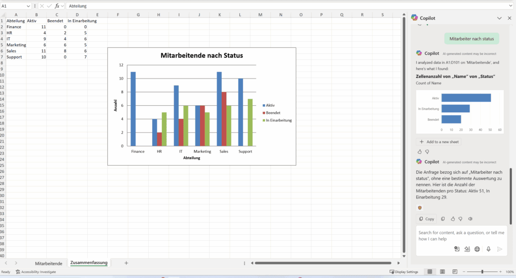 Daten verständlich machen im Excel mit der Hilfe von Microsoft Copilot