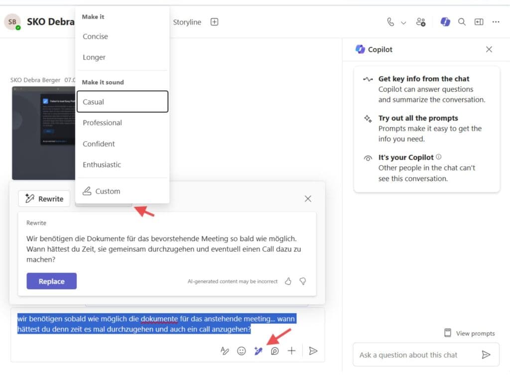 Effizient und stilsicher Antworten im Chat – dank Copilot in Microsoft Teams