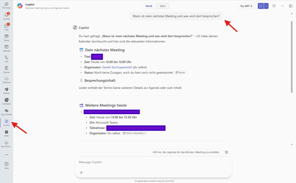 Planung und Organisation von Meetings mit Microsoft Copilot in Teams