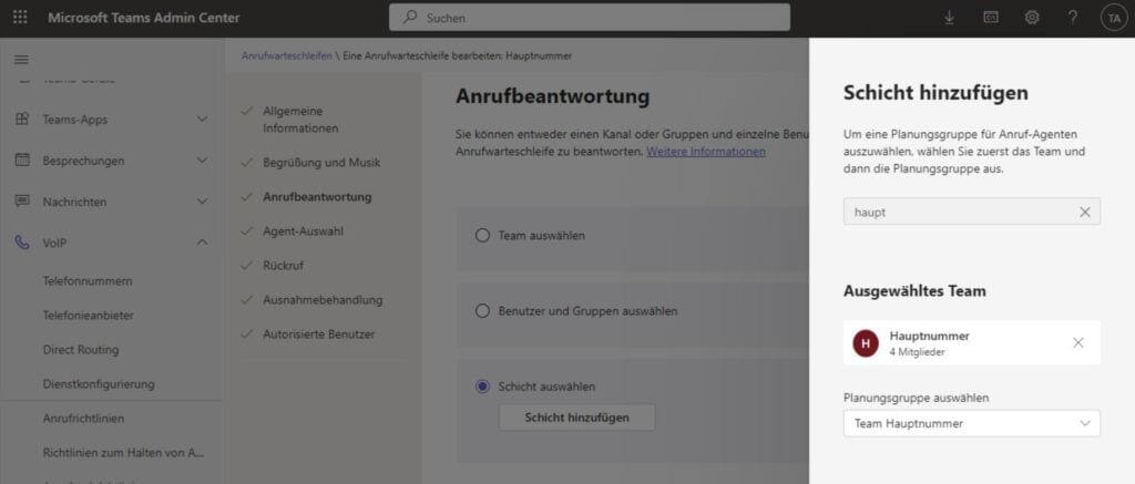 Schichten anstatt einzelne BenutzerTeams zu einer Anrufwarteschleife hinzufügen