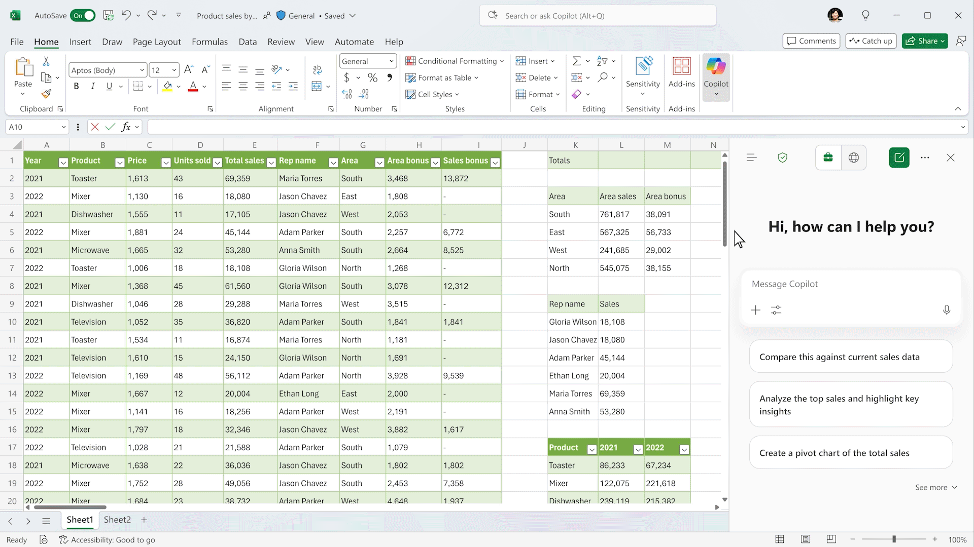 Microsoft Copilot Chats in Excel