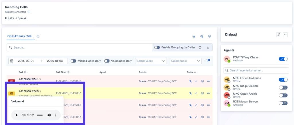 Screenshot Voicemail in Easy Calling EN