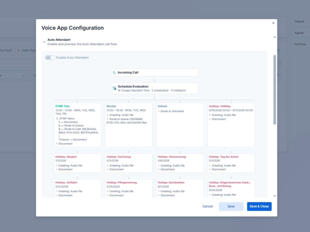 Anrufablauf Auto Attendant Easy Calling für Microsoft Teams Telefonie